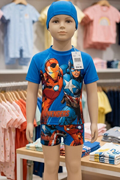 Yalova İç Giyim Erkek Kısa Kol Fermuarlı Şortlu Avengers Çocuk Mayo Bone Hedi...