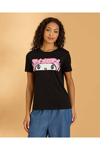 REDTAG Women Black Hello Kitty Graphic T Shirt