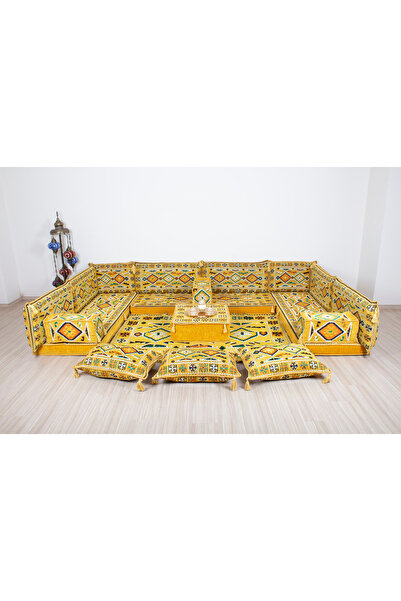 330x190cm Anadolu Motifli Kırmızı Şark Köşesi Takımı Model 2