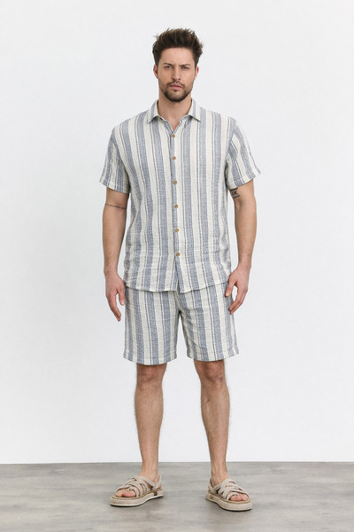 Heaven Ephesus Σετ ανδρικό πουκάμισο-σορτς από μουσελίνα-- Ανδρικό σετ πουκάμ...