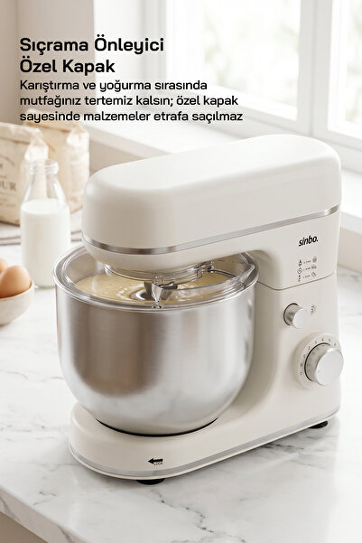 Sinbo SMX-2769 Beyaz Stand Mikser 1300W 6L Hamur Yoğurma Mikseri Profesyonel Mutfak Şefi Mikser