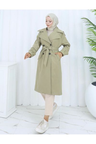 TATULA Double Buttoned Trench Coat with Belt Detail