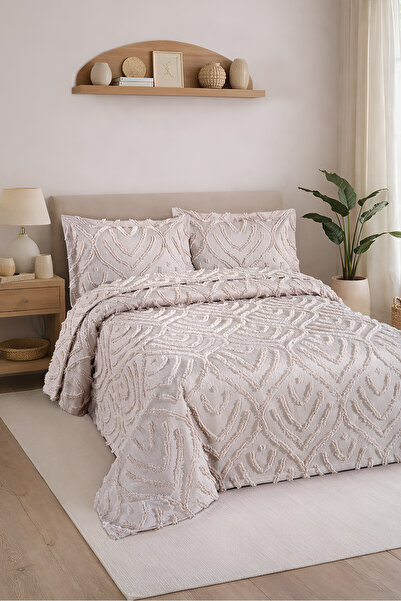 BİRHOME Σετ κουβερλί Mariva Nordic Διπλό Μποέμ με φούντες 240x250 εκ. (μπεζ)