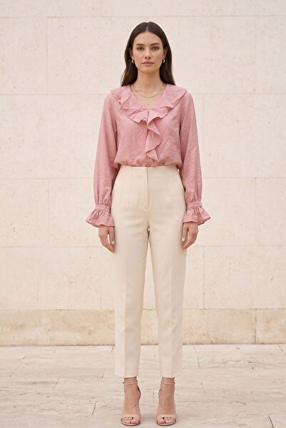 Lupinn Γυναικεία μπλούζα από σιφόν με λεπτομέρεια βολάν σε χρώμα Dusty Rose, ...