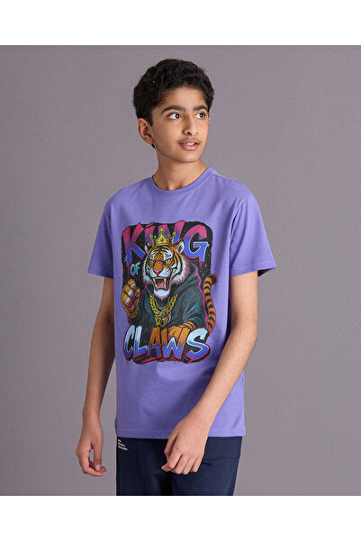 REDTAG Senior Boys Purple Printed T-Shirt