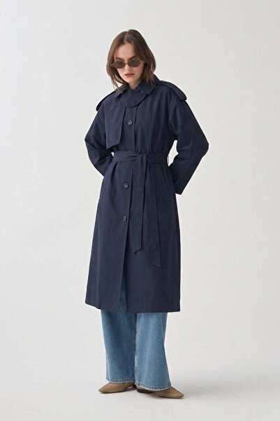 ALLDAY Μπλε ναυτικό παλτό με γιακά και επωνυμία