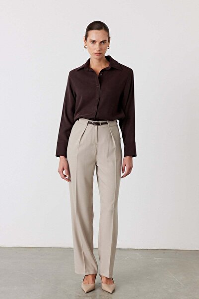 FACETTE Παντελόνι ίσιας γραμμής με τσέπες σε χρώμα πέτρας