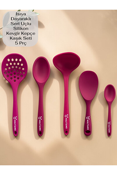 Multiamo Isıya Dayanıklı Silikon Kevgir Kepçe Seti 5Prç2 8cm/22cm/20cm Kaşık ...
