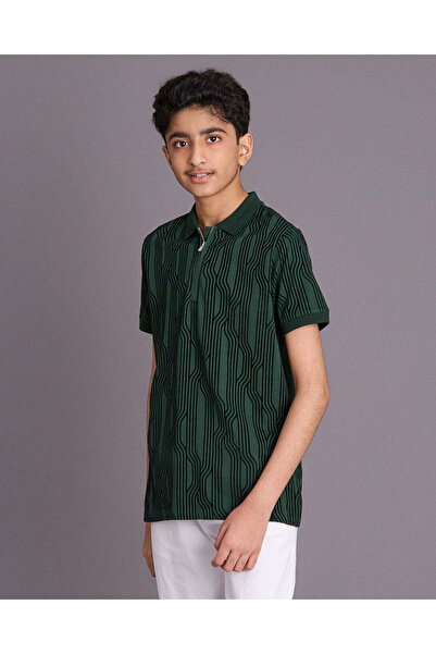 REDTAG Senior Boys Green Printed Polo Shirt