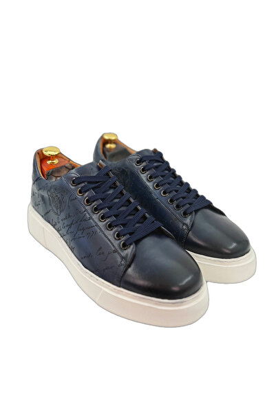 the corleone Lacivert Hakiki Deri Erkek El Yapımı Premıum Casual Sneaker Ayak...