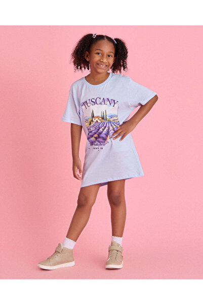 REDTAG Senior Girls Blue Short Sleeve Graphic T-Shirt