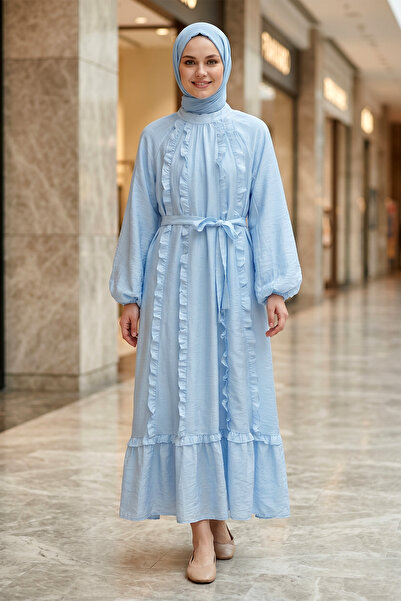 FERHEL Γυναικείο φόρεμα με βολάν, δεμένο στη μέση, με ελαστικά μανίκια και επ...