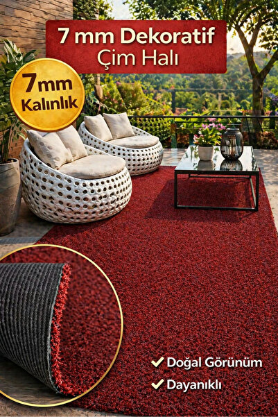 Nurteks FRT Çim Kırmızı Mavi Dekoratif Premium Kalite Suni Çim Balkon Bahçe K...