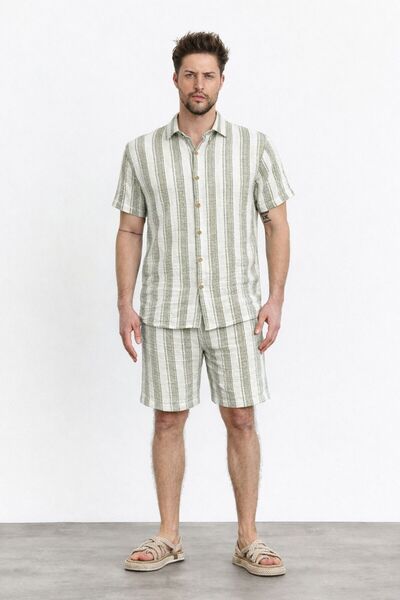 Heaven Ephesus Σετ ανδρικό πουκάμισο-σορτς από μουσελίνα-- Ανδρικό σετ πουκάμ...