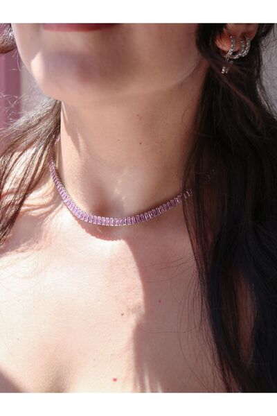 Reorah Collection Pembe Baget Taşlı Choker-Gümüş Kaplama