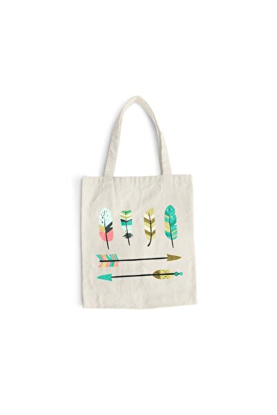 Intelli Cotton shopping bag with long handles, Arrows - Feathers, 38×42 cm, V...
