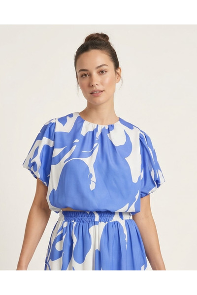 REDTAG Women Blue And White Printed Casual Blouse
