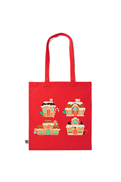 Intelli ®   Οικολογική βαμβακερή τσάντα αγορών με μακριά χερούλια, Σπιτάκι απ...