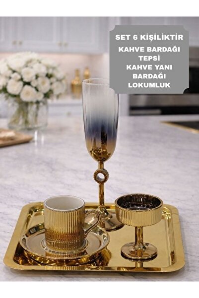isra kristal 6-Person Gold Coffee Presentation Set – Gold Coffee Cup, Turkish...
