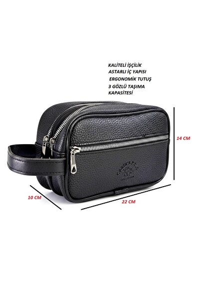 Çanta Sepetim Ανδρική μαύρη δερμάτινη τσάντα χειρός 3 θέσεων από vegan δέρμα