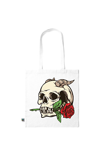 Intelli ® Sacosa bumbac -friendly pentru cumparaturi cu manere lungi, Skull -...