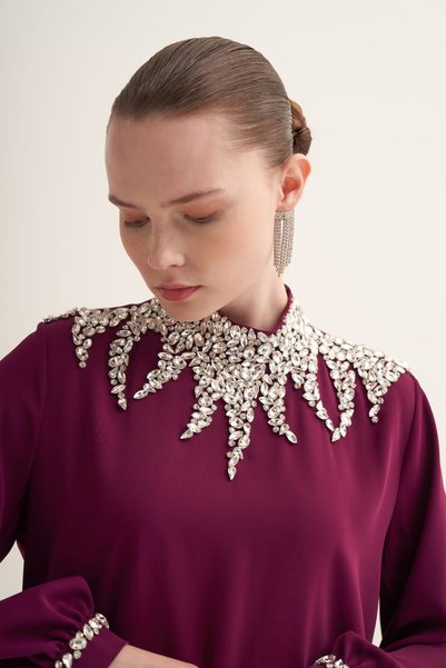 RECEP AYDIN Double Set with Stone Embroidered Collar