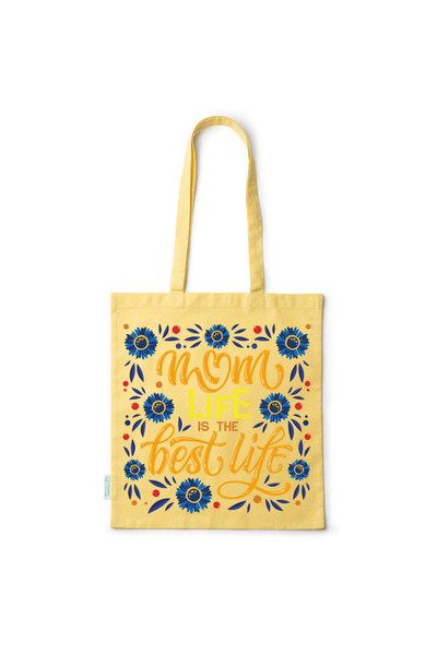 Intelli ®   Οικολογική βαμβακερή τσάντα αγορών με μακριά χερούλια, Mom Life -...
