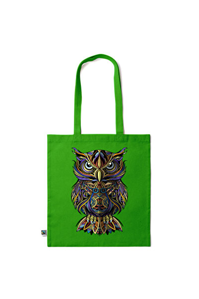 Intelli ® Eco-friendly Cotton shopping bag with long handles, Owl, 38×42cm