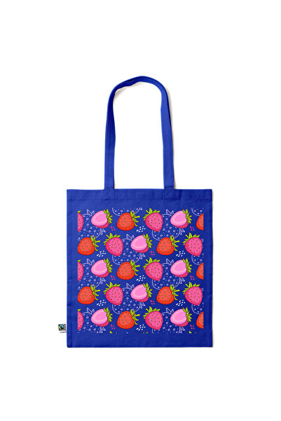 Intelli ® Eco-friendly Cotton shopping bag with long handles, Strawberries, 3...