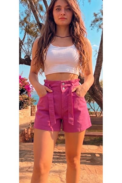 REDZARRAM Μίνι σορτς τζιν με ψηλή μέση και ζώνη χωρίς λύκρα