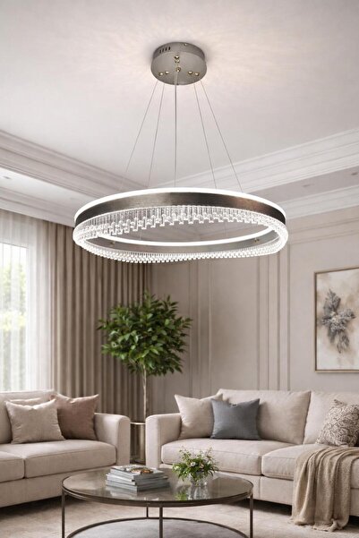 HOMSİ LEDLİ TEKLİ TAÇ GRİ AVİZE