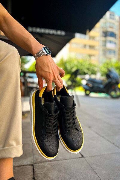 Aymood MN979 - Santoni GBT Sports Ανδρικά Παπούτσια ΜΑΥΡΟ/ΚΙΤΡΙΝΟ