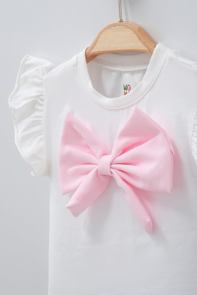 Womi Kids Girl's Bow Detailed Shorts and Skirt Ruffle Sleeve 2-Piece Set