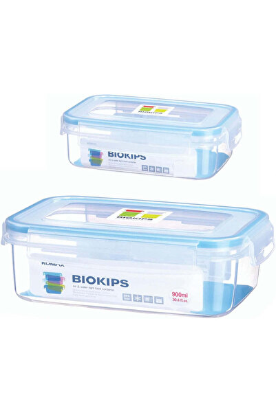 komax BioKips Plastic Food Container Set Of 2 Pcs (450 ml+900 ml)-Blue&Transp...