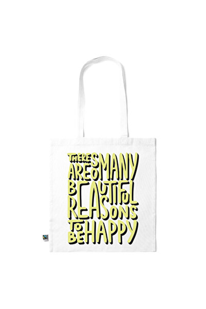 Intelli ® Eco-friendly Cotton shopping bag with long handles, Be Happy, 38×42cm