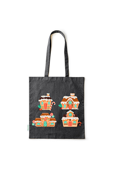 Intelli ®   Οικολογική βαμβακερή τσάντα αγορών με μακριά χερούλια, Σπιτάκι απ...