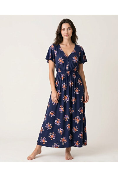 REDTAG Women Navy Floral Long Nightgown