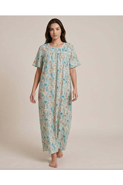 REDTAG Women Mint Printed Short Sleeve Nightgown