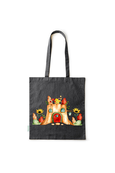 Intelli ® Eco-friendly Cotton shopping bag with long handles, Tree Stump Hous...