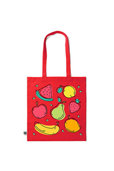 Intelli ®   Οικολογική βαμβακερή τσάντα για ψώνια με μακριά χερούλια, Φρούτα,...