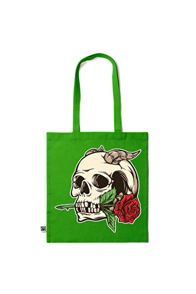Intelli ® Sacosa bumbac -friendly pentru cumparaturi cu manere lungi, Skull -...