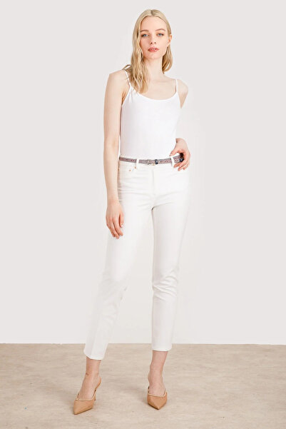 Ekol Γυναικείο παντελόνι εκρού με ζώνη και σωληνωτό τελείωμα