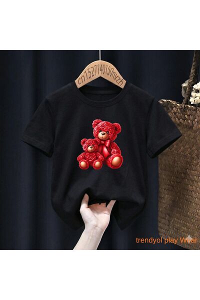 playwear Κόκκινο μπλουζάκι με στάμπα αρκούδας και τριαντάφυλλο, 100% παιδικό ...