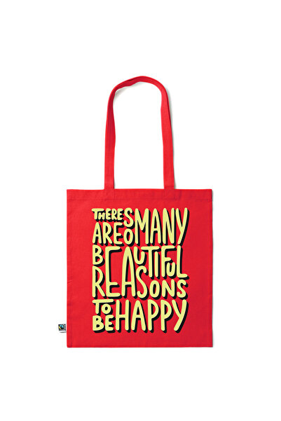 Intelli ® Eco-friendly Cotton shopping bag with long handles, Be Happy, 38×42cm