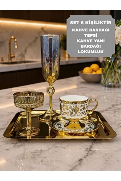 isra kristal 6-Person Gold Coffee Presentation Set – Gold Coffee Cup, Turkish...