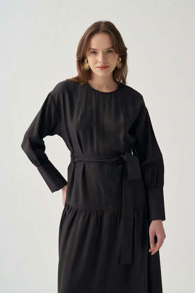 ALLDAY Μαύρο φόρεμα με λεπτομέρειες από κορδόνια