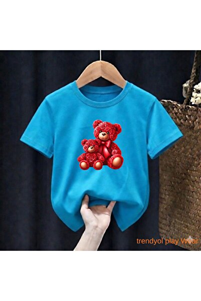 playwear Κόκκινο μπλουζάκι με στάμπα αρκούδας και τριαντάφυλλο, 100% παιδικό ...