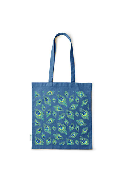 Intelli ®   Οικολογική βαμβακερή τσάντα αγορών με μακριές λαβές, Φτερό Παγωνι...