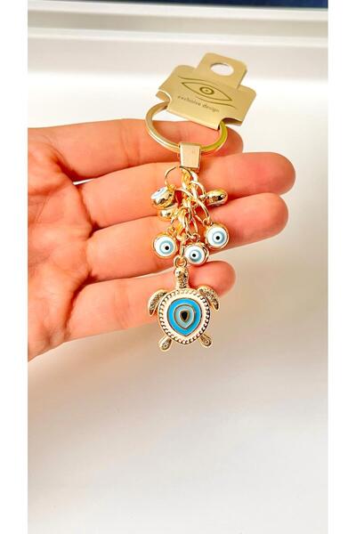 Cassime Μπρελόκ Χρυσή Χελώνα με Κρεμαστό Κρίκο Κακού Ματιού - Λευκό