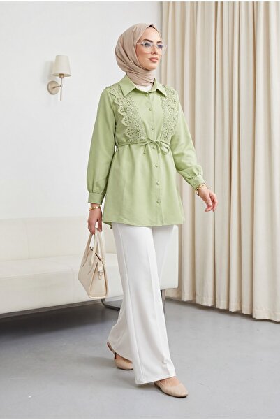 Modamorfo Πουκάμισο ποπλίνα με κουμπιά και λεπτομέρεια δαντέλας στο μπροστινό...